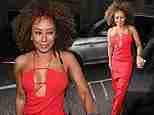 Mel B looks incredible in a red cut-out maxi dress as she joins her fellow Spice Girls to celebrate Victoria Beckham's lavish 50th birthday party