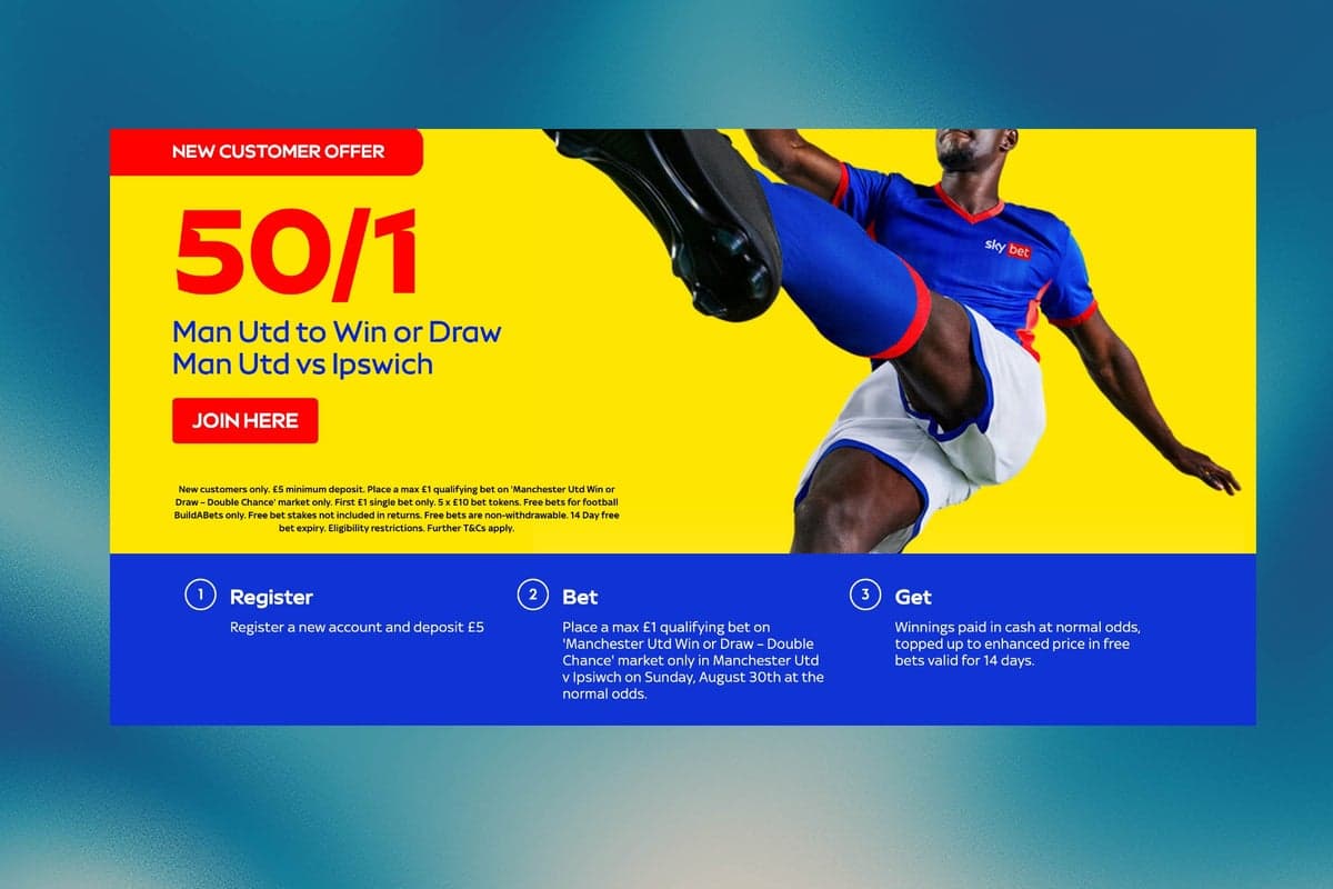 Sky Bet betting offer: 50/1 on Manchester United United to win or draw against Ipswich