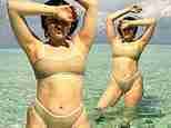 Jessie J looks happy and confident as she poses in a beige bikini - six months after welcoming her first child