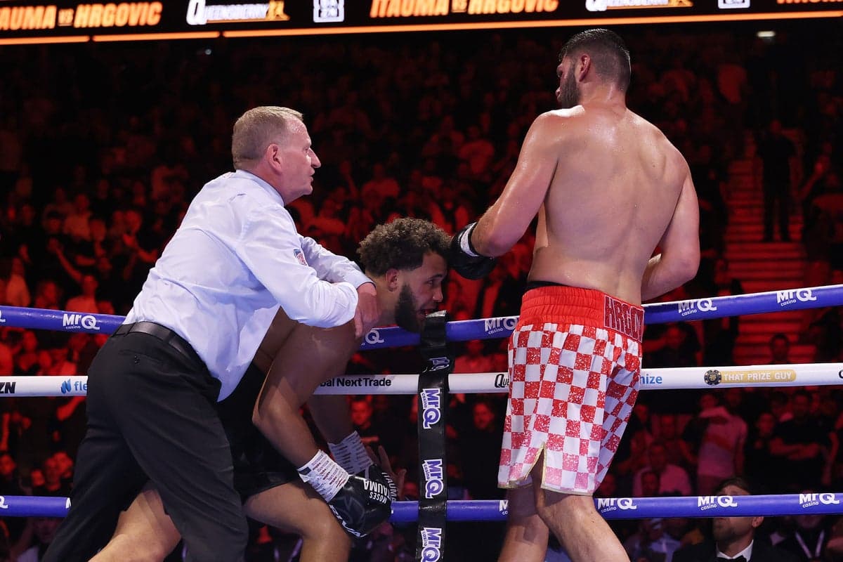 Moses Itauma stunned by Filip Hrgovic as towel comes in to end young Briton’s title dream