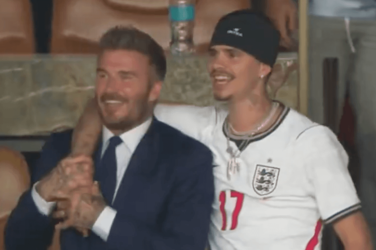 David and Romeo Beckham join England fans singing Wonderwall as Three Lions beat Norway