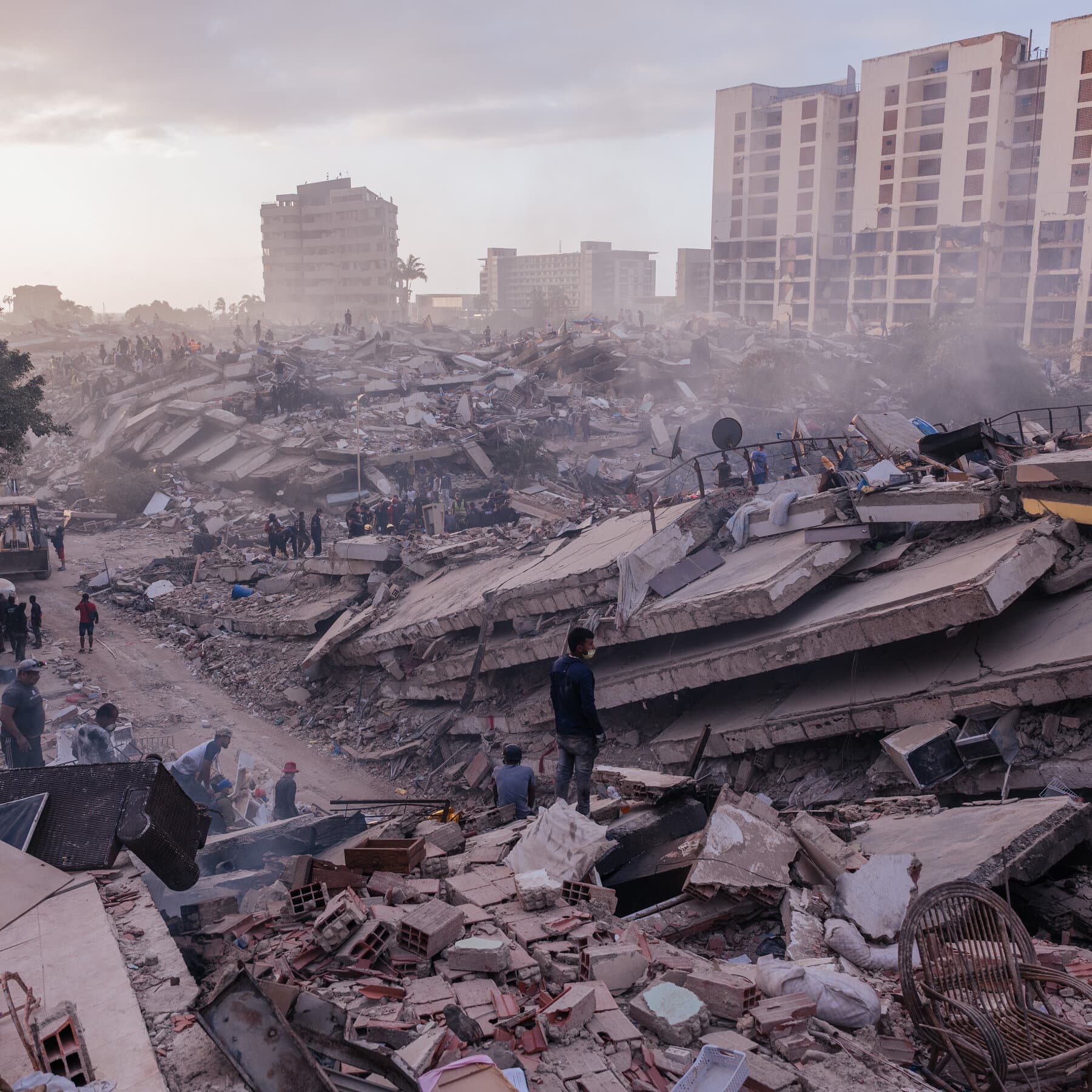 Search teams rescued 33 people from the rubble on Saturday.